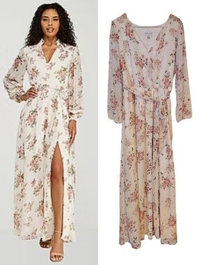 Premier Amour Cream Blush Long Sleeve Floral Maxi Dress SZ 14